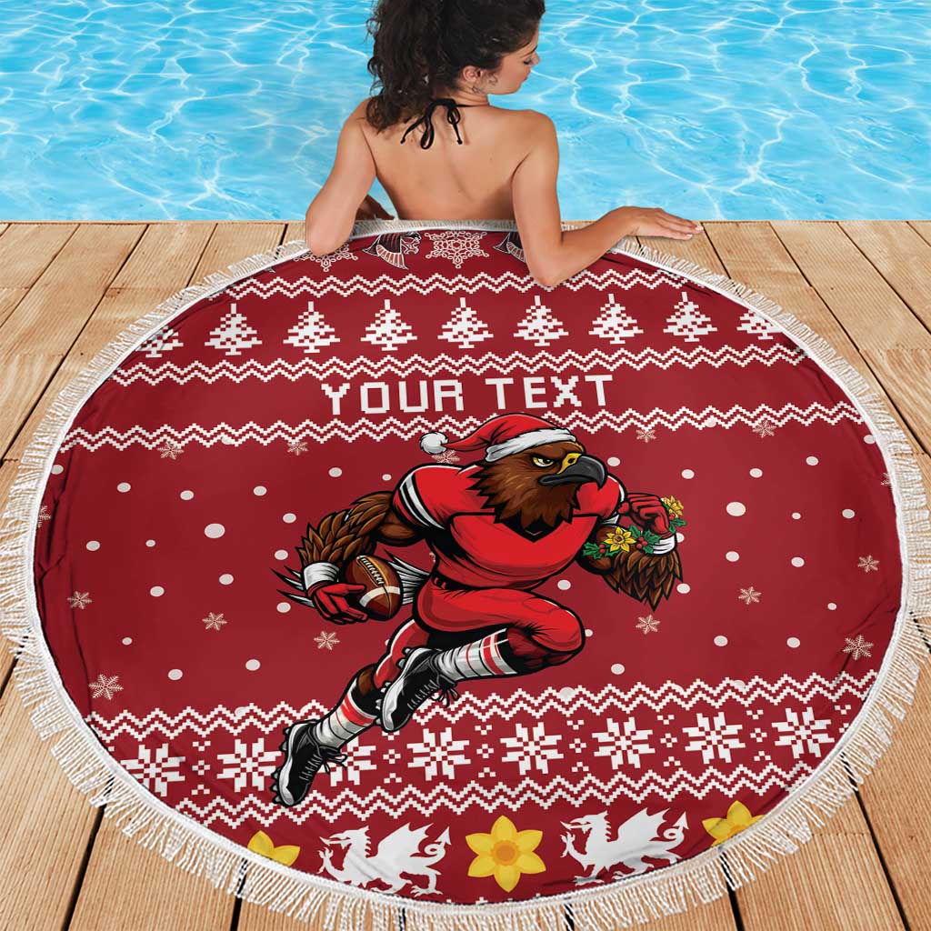 Personalized Radnorshire Wales Christmas Beach Blanket Red-Tailed Hawk Rugby - Wonder Print Shop