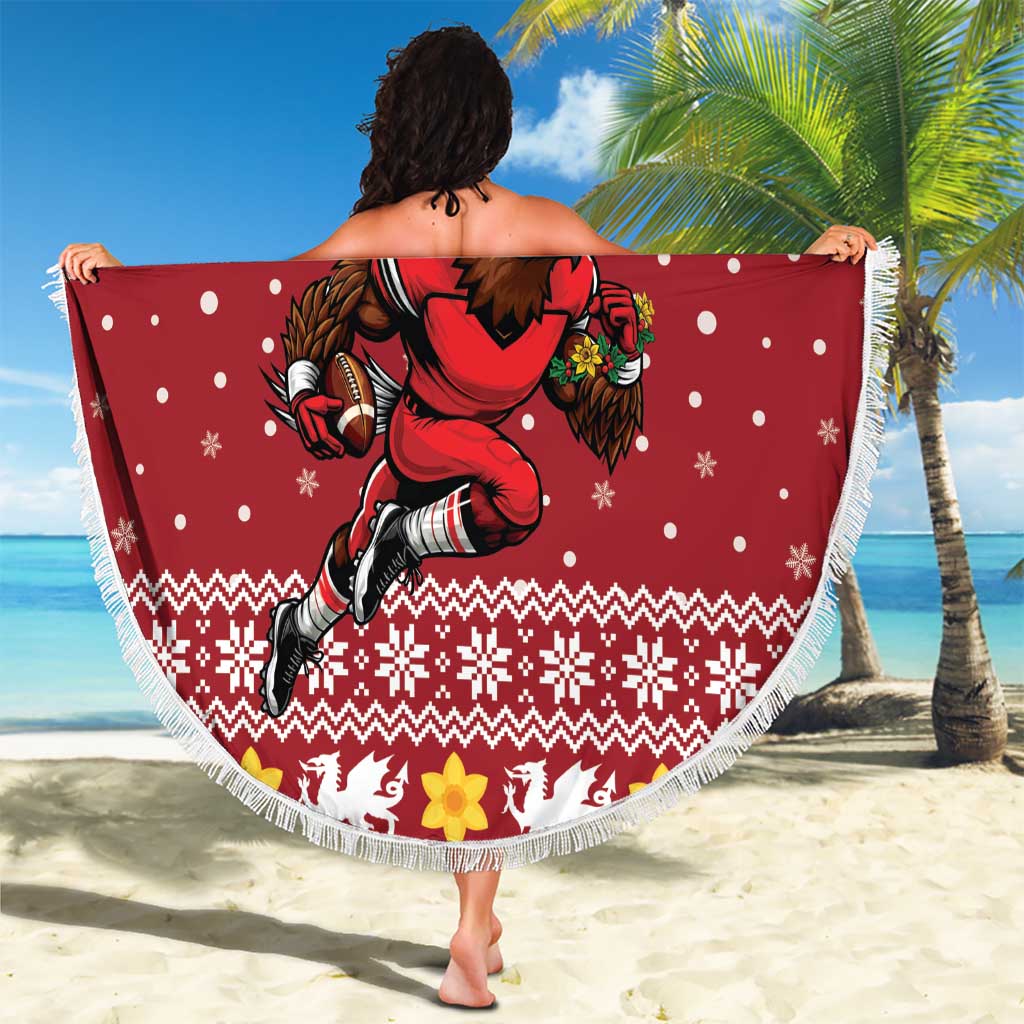 Personalized Radnorshire Wales Christmas Beach Blanket Red-Tailed Hawk Rugby - Wonder Print Shop
