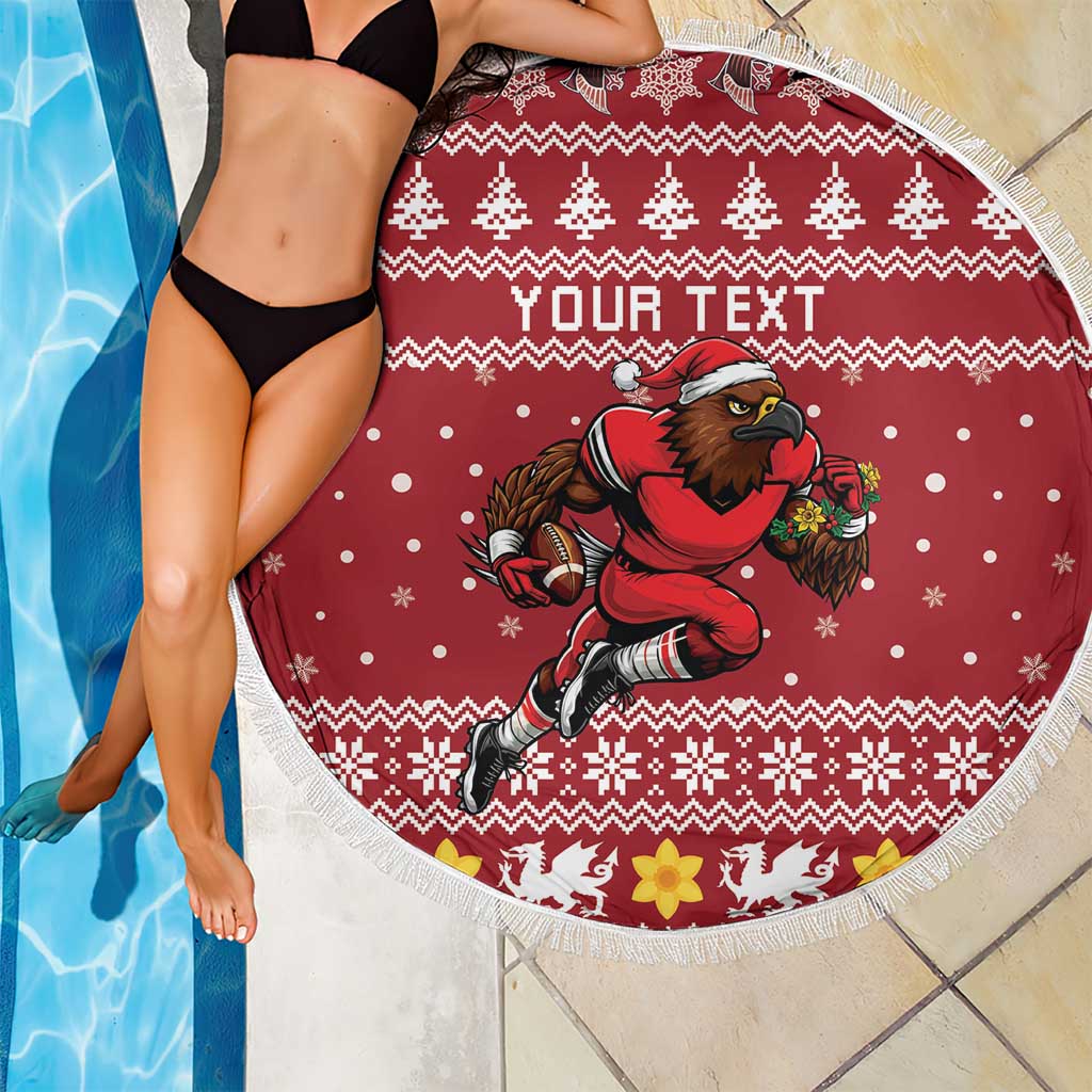 Personalized Radnorshire Wales Christmas Beach Blanket Red-Tailed Hawk Rugby - Wonder Print Shop