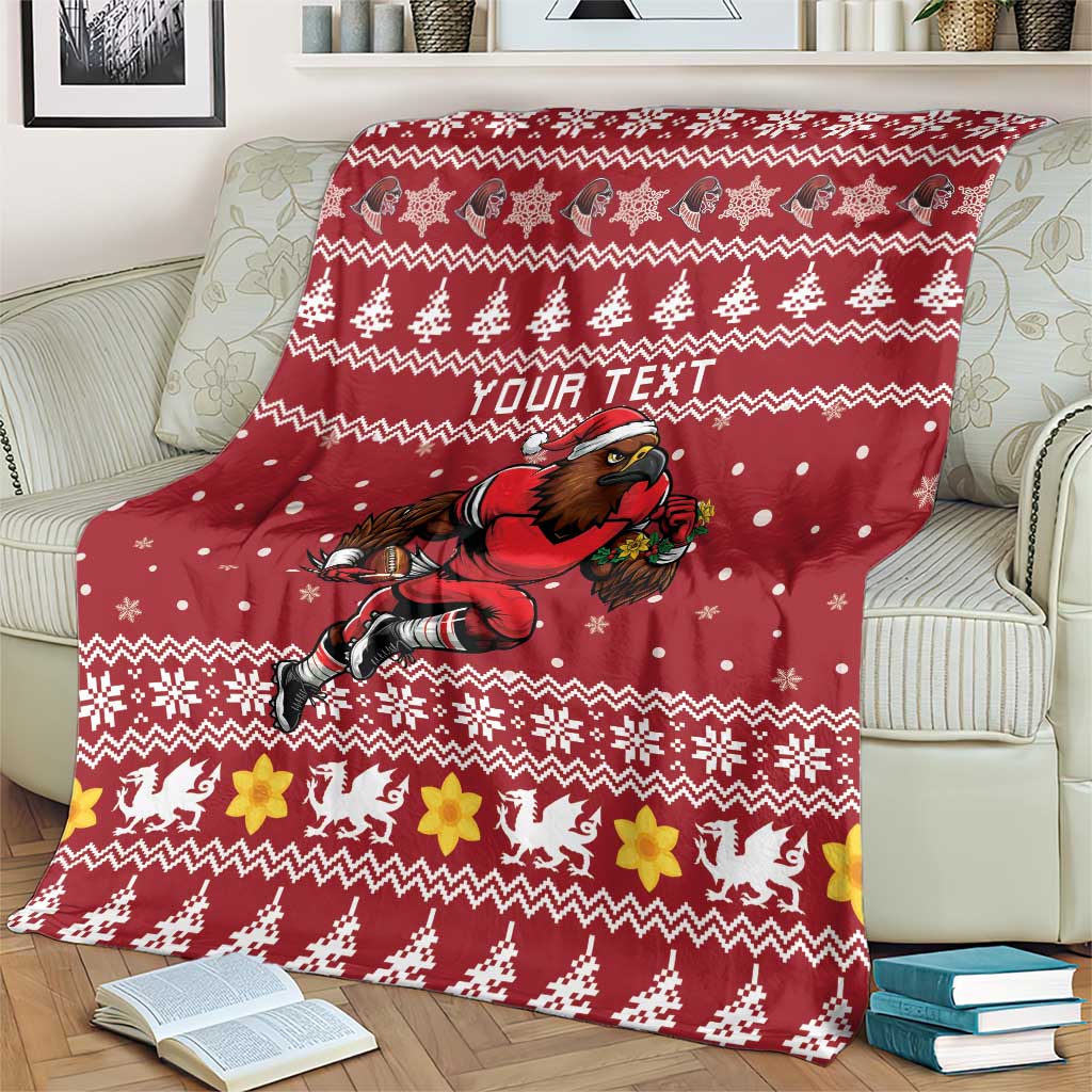 Personalized Radnorshire Wales Christmas Blanket Red-Tailed Hawk Rugby - Wonder Print Shop