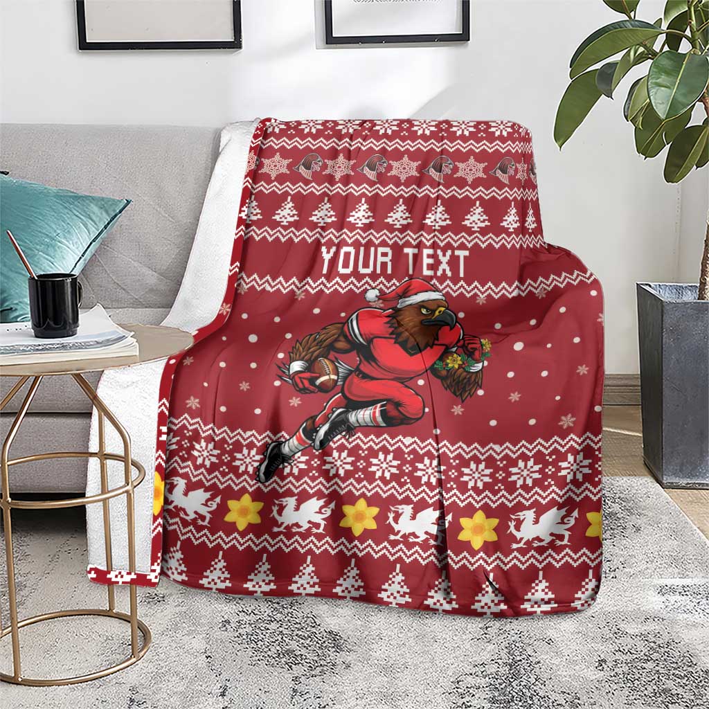 Personalized Radnorshire Wales Christmas Blanket Red-Tailed Hawk Rugby - Wonder Print Shop