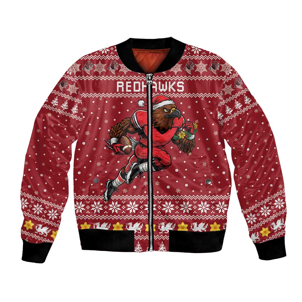 Personalized Radnorshire Wales Christmas Bomber Jacket Red-Tailed Hawk Rugby - Wonder Print Shop