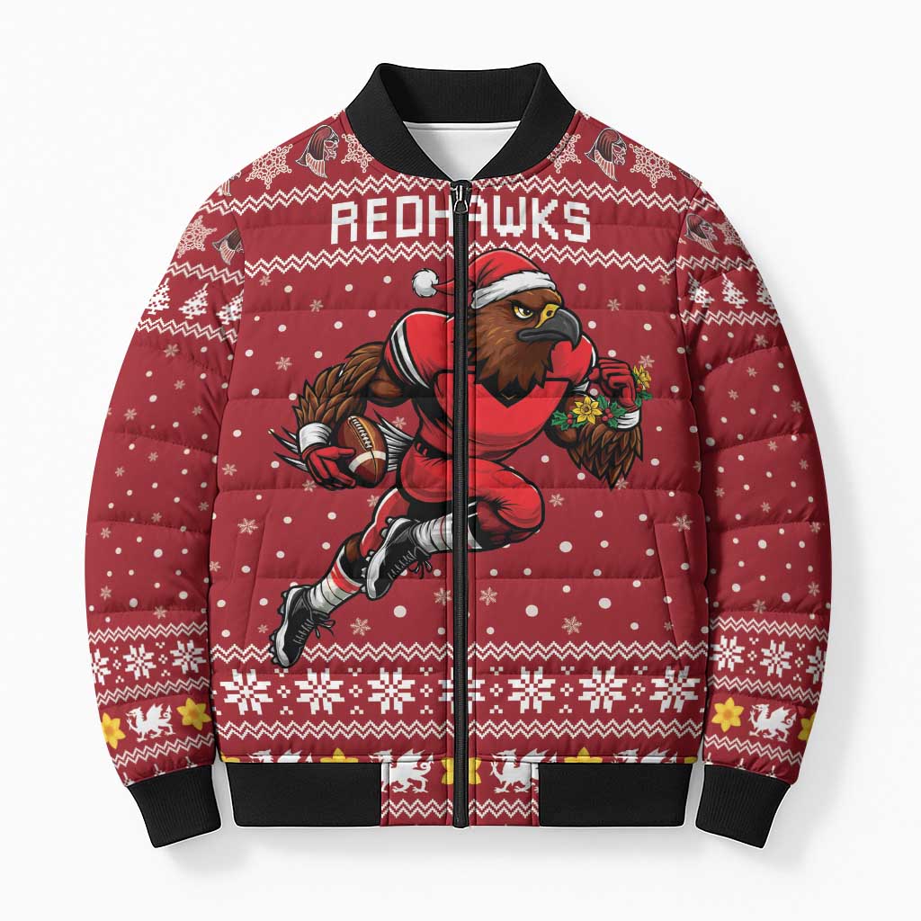 Personalized Radnorshire Wales Christmas Bomber Puffer Jacket Red-Tailed Hawk Rugby - Wonder Print Shop