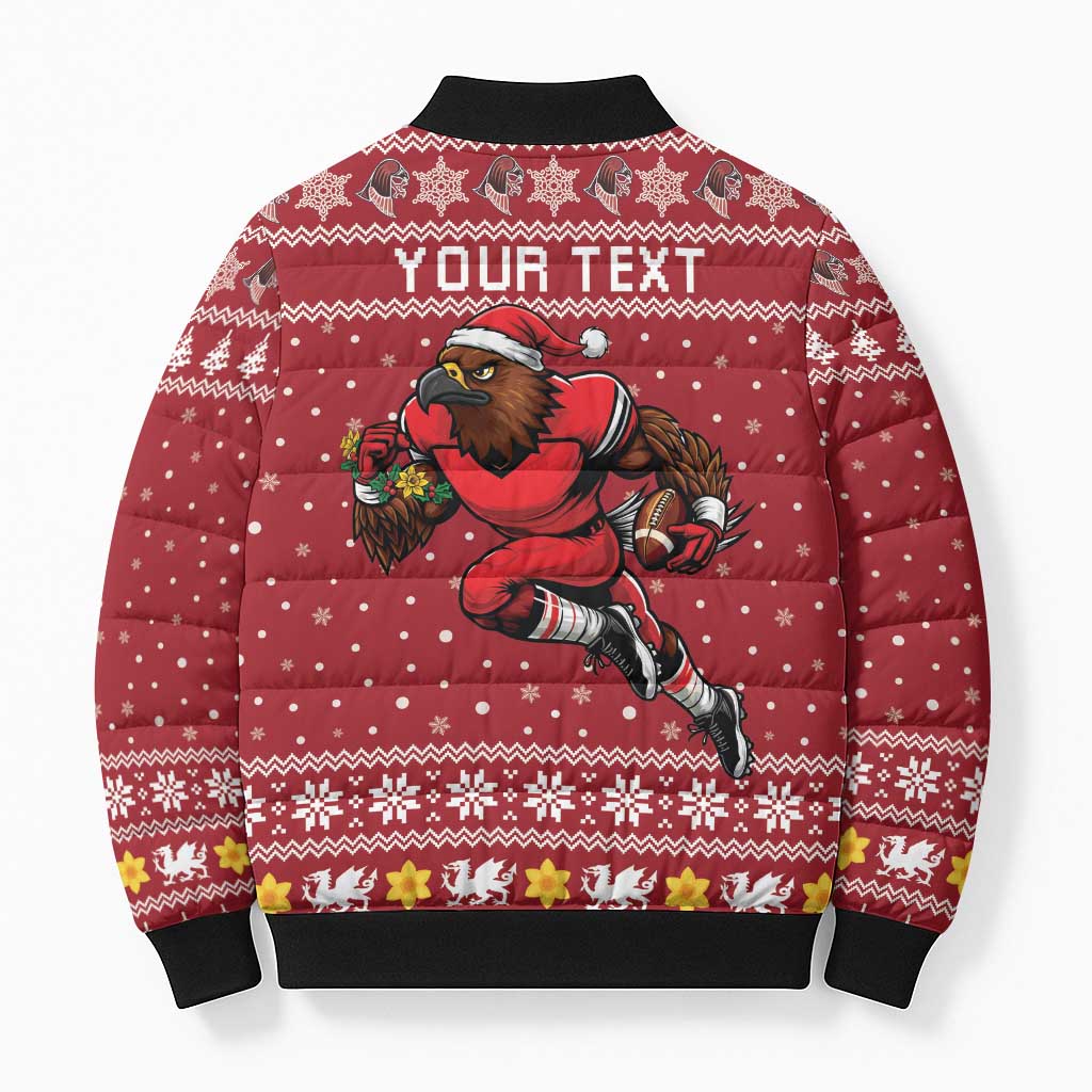 Personalized Radnorshire Wales Christmas Bomber Puffer Jacket Red-Tailed Hawk Rugby - Wonder Print Shop