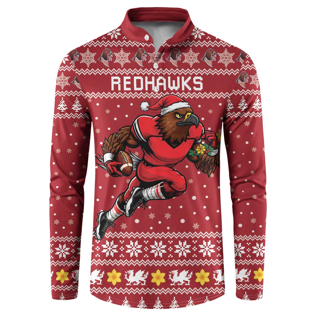 Personalized Radnorshire Wales Christmas Button Sweatshirt Red-Tailed Hawk Rugby - Wonder Print Shop