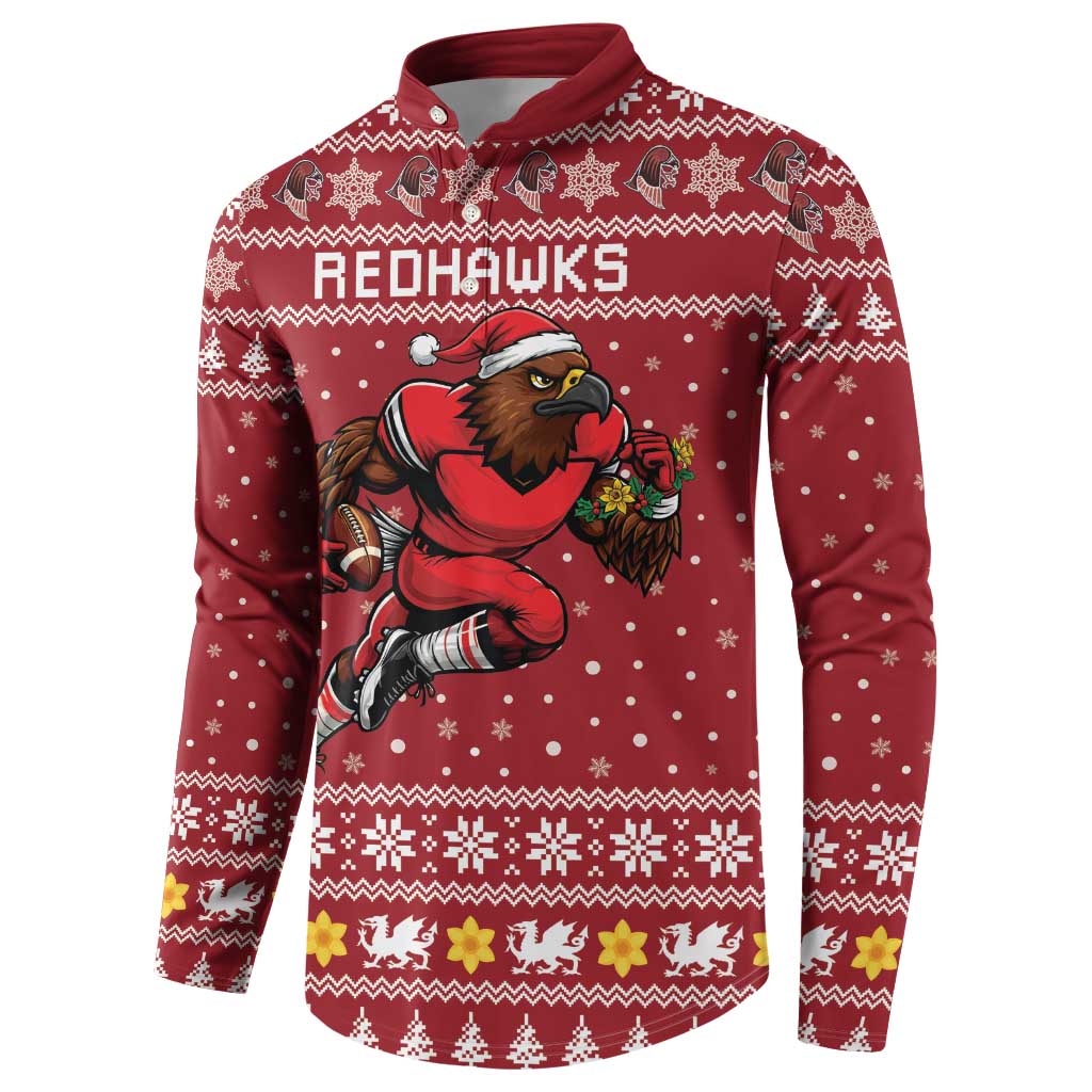 Personalized Radnorshire Wales Christmas Button Sweatshirt Red-Tailed Hawk Rugby - Wonder Print Shop
