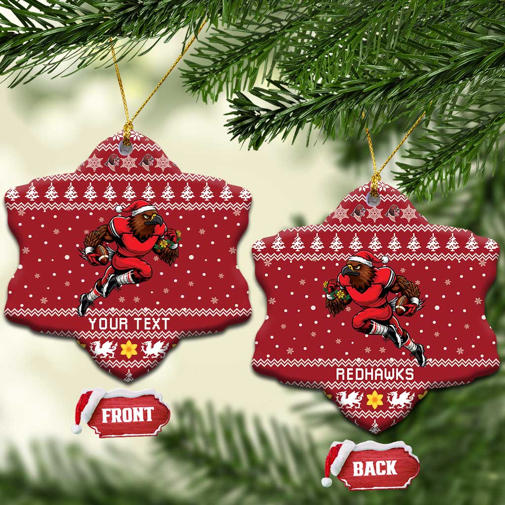 Personalized Radnorshire Wales Christmas Ceramic Ornament Red-Tailed Hawk Rugby - Wonder Print Shop