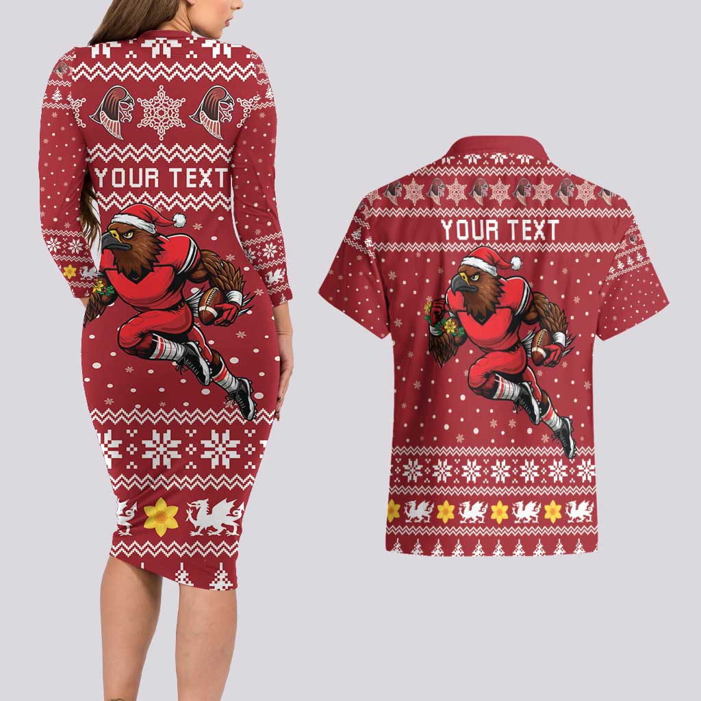 Personalized Radnorshire Wales Christmas Couples Matching Long Sleeve Bodycon Dress and Hawaiian Shirt Red-Tailed Hawk Rugby - Wonder Print Shop