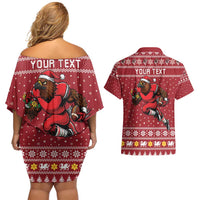 Personalized Radnorshire Wales Christmas Couples Matching Off Shoulder Short Dress and Hawaiian Shirt Red-Tailed Hawk Rugby - Wonder Print Shop