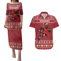 Personalized Radnorshire Wales Christmas Couples Matching Puletasi and Hawaiian Shirt Red-Tailed Hawk Rugby - Wonder Print Shop
