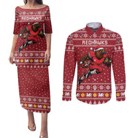Personalized Radnorshire Wales Christmas Couples Matching Puletasi and Long Sleeve Button Shirt Red-Tailed Hawk Rugby - Wonder Print Shop