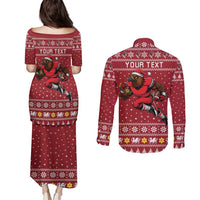 Personalized Radnorshire Wales Christmas Couples Matching Puletasi and Long Sleeve Button Shirt Red-Tailed Hawk Rugby - Wonder Print Shop