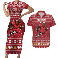 Personalized Radnorshire Wales Christmas Couples Matching Short Sleeve Bodycon Dress and Hawaiian Shirt Red-Tailed Hawk Rugby - Wonder Print Shop