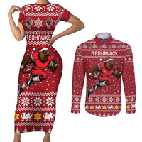 Personalized Radnorshire Wales Christmas Couples Matching Short Sleeve Bodycon Dress and Long Sleeve Button Shirt Red-Tailed Hawk Rugby - Wonder Print Shop