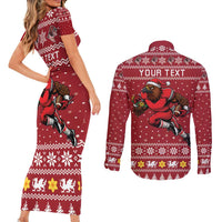 Personalized Radnorshire Wales Christmas Couples Matching Short Sleeve Bodycon Dress and Long Sleeve Button Shirt Red-Tailed Hawk Rugby - Wonder Print Shop