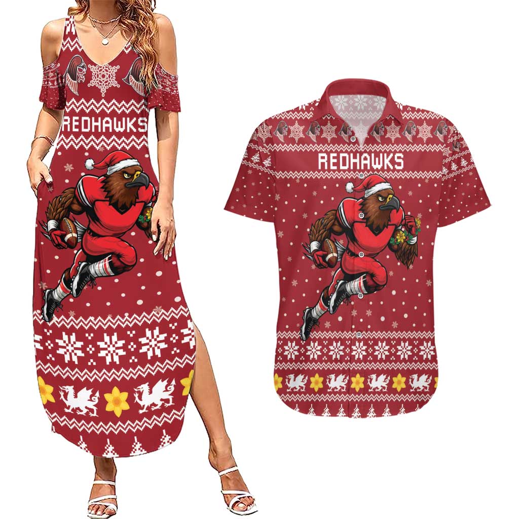 Personalized Radnorshire Wales Christmas Couples Matching Summer Maxi Dress and Hawaiian Shirt Red-Tailed Hawk Rugby - Wonder Print Shop