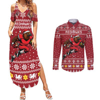 Personalized Radnorshire Wales Christmas Couples Matching Summer Maxi Dress and Long Sleeve Button Shirt Red-Tailed Hawk Rugby - Wonder Print Shop