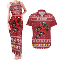 Personalized Radnorshire Wales Christmas Couples Matching Tank Maxi Dress and Hawaiian Shirt Red-Tailed Hawk Rugby - Wonder Print Shop