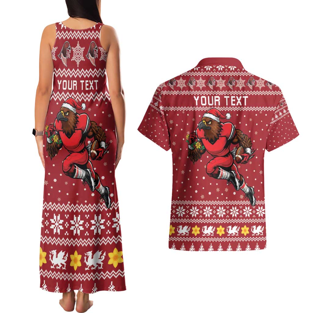 Personalized Radnorshire Wales Christmas Couples Matching Tank Maxi Dress and Hawaiian Shirt Red-Tailed Hawk Rugby - Wonder Print Shop