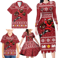 Personalized Radnorshire Wales Christmas Family Matching Long Sleeve Bodycon Dress and Hawaiian Shirt Red-Tailed Hawk Rugby - Wonder Print Shop