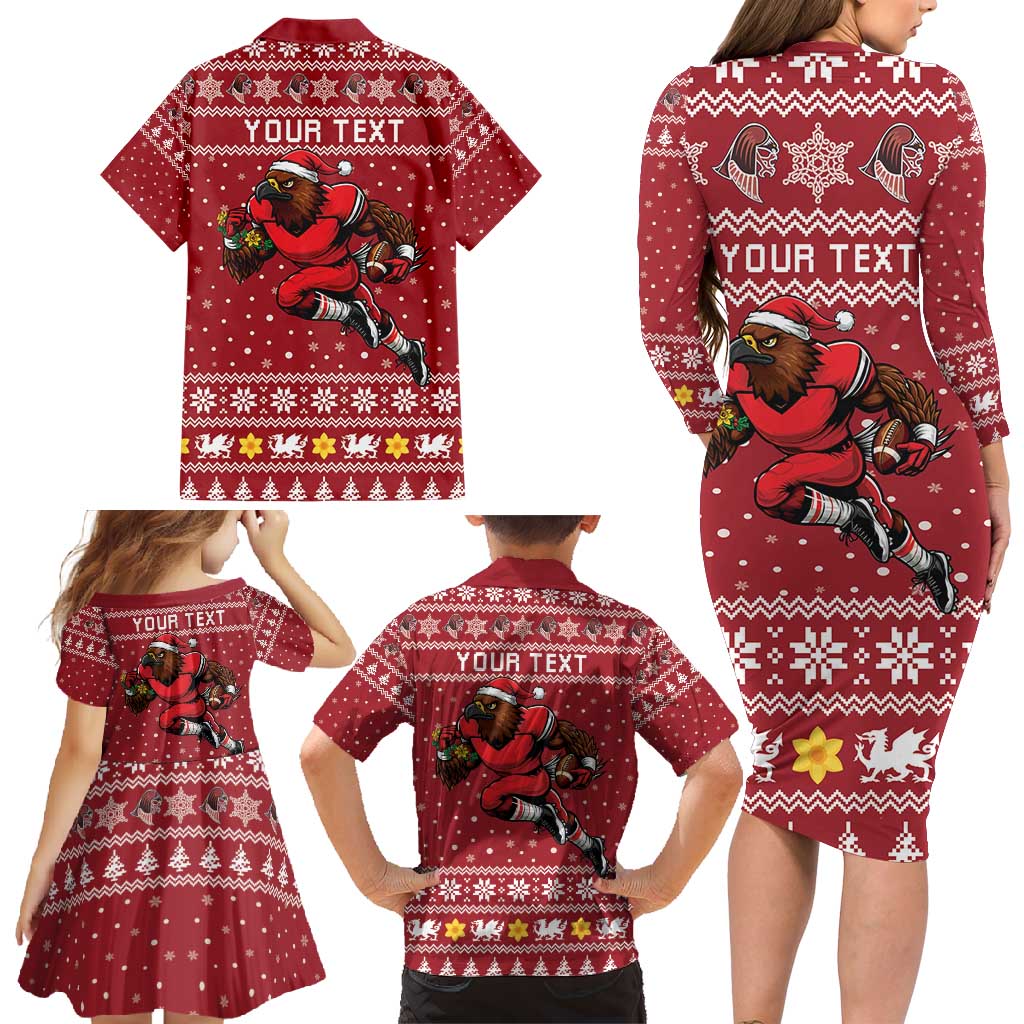 Personalized Radnorshire Wales Christmas Family Matching Long Sleeve Bodycon Dress and Hawaiian Shirt Red-Tailed Hawk Rugby - Wonder Print Shop