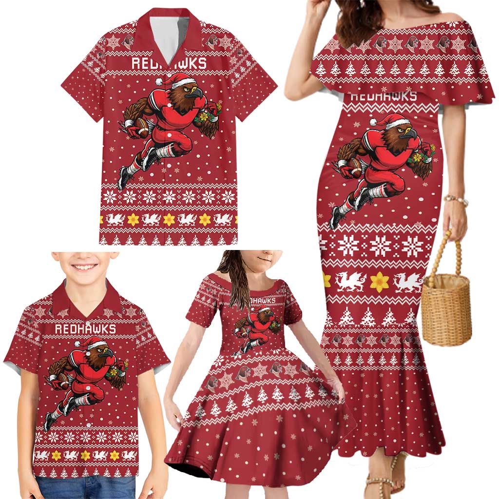 Personalized Radnorshire Wales Christmas Family Matching Mermaid Dress and Hawaiian Shirt Red-Tailed Hawk Rugby - Wonder Print Shop