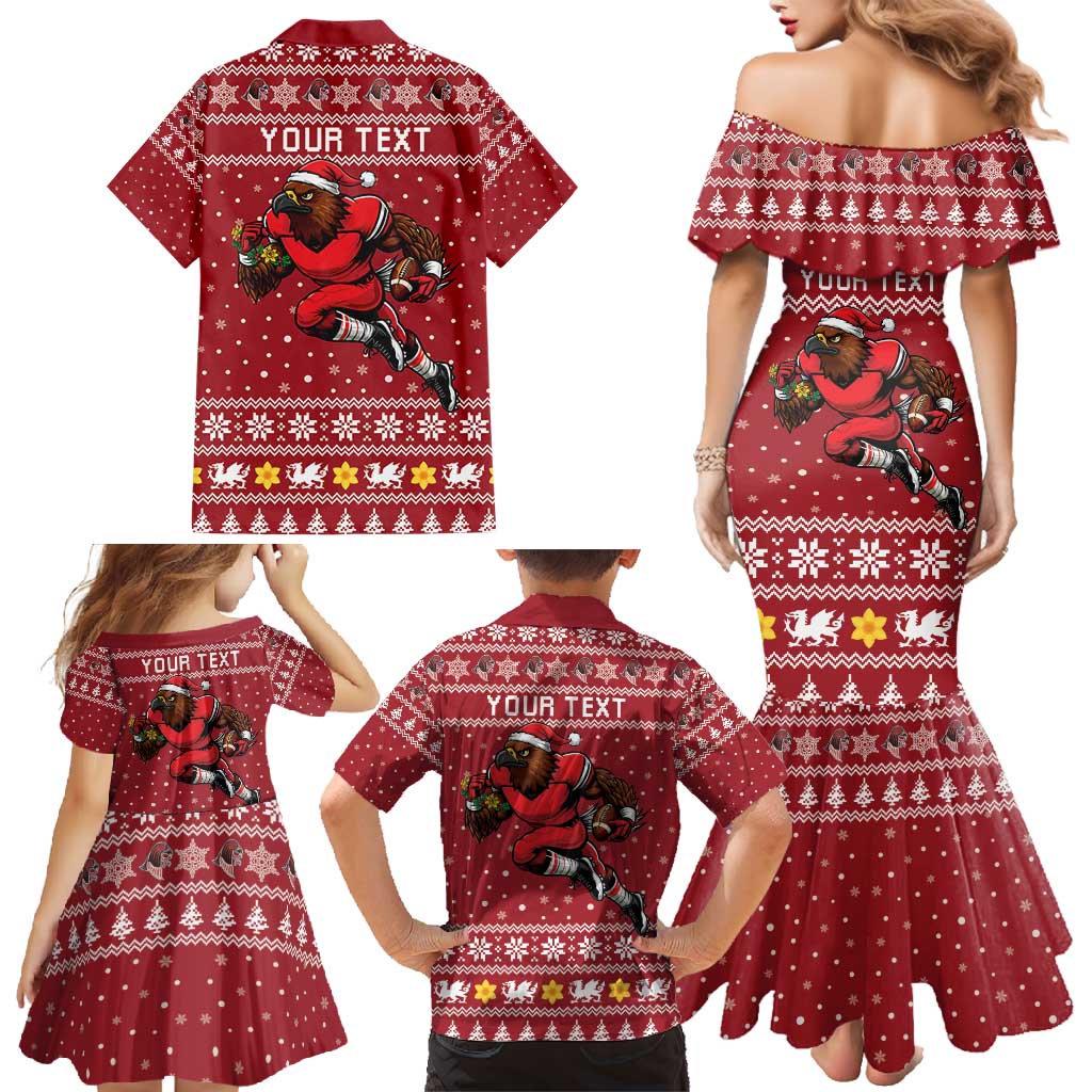 Personalized Radnorshire Wales Christmas Family Matching Mermaid Dress and Hawaiian Shirt Red-Tailed Hawk Rugby - Wonder Print Shop