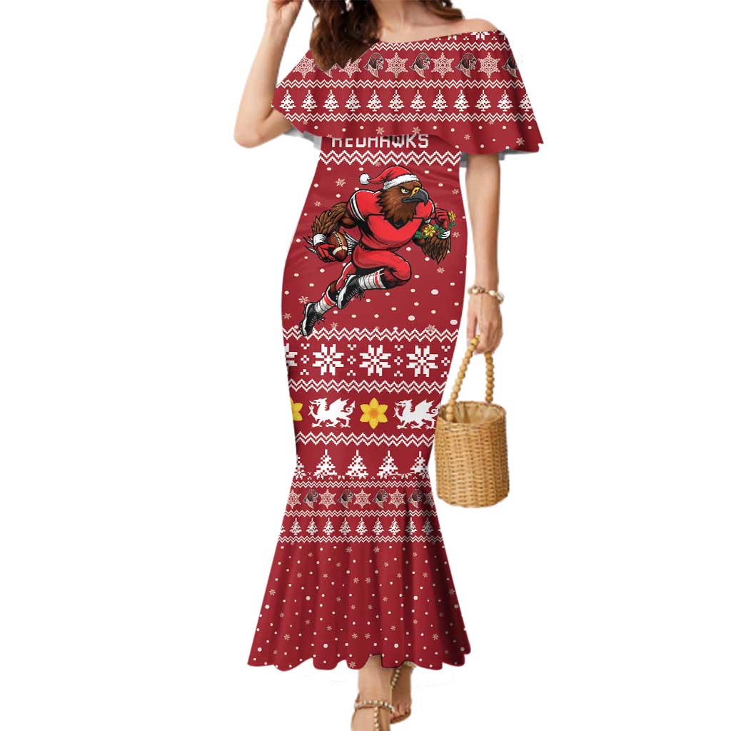 Personalized Radnorshire Wales Christmas Family Matching Mermaid Dress and Hawaiian Shirt Red-Tailed Hawk Rugby - Wonder Print Shop