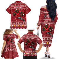 Personalized Radnorshire Wales Christmas Family Matching Off The Shoulder Long Sleeve Dress and Hawaiian Shirt Red-Tailed Hawk Rugby - Wonder Print Shop
