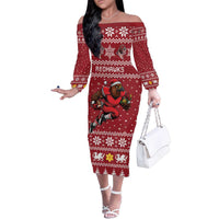 Personalized Radnorshire Wales Christmas Family Matching Off The Shoulder Long Sleeve Dress and Hawaiian Shirt Red-Tailed Hawk Rugby - Wonder Print Shop