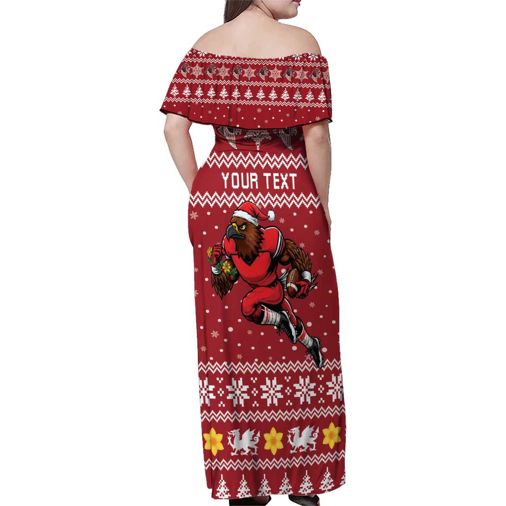 Personalized Radnorshire Wales Christmas Family Matching Off Shoulder Maxi Dress and Hawaiian Shirt Red-Tailed Hawk Rugby - Wonder Print Shop