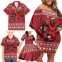 Personalized Radnorshire Wales Christmas Family Matching Off Shoulder Short Dress and Hawaiian Shirt Red-Tailed Hawk Rugby - Wonder Print Shop