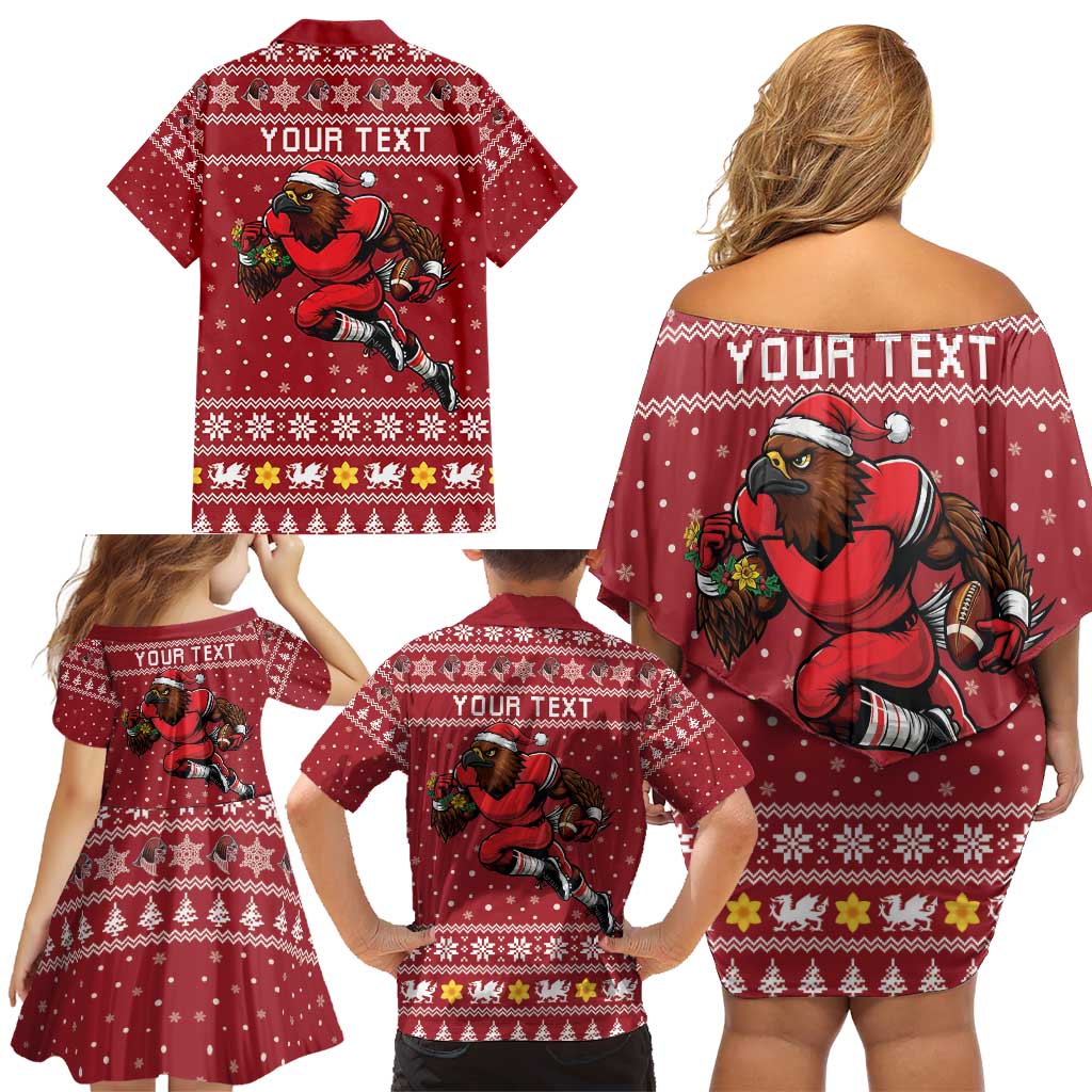 Personalized Radnorshire Wales Christmas Family Matching Off Shoulder Short Dress and Hawaiian Shirt Red-Tailed Hawk Rugby - Wonder Print Shop
