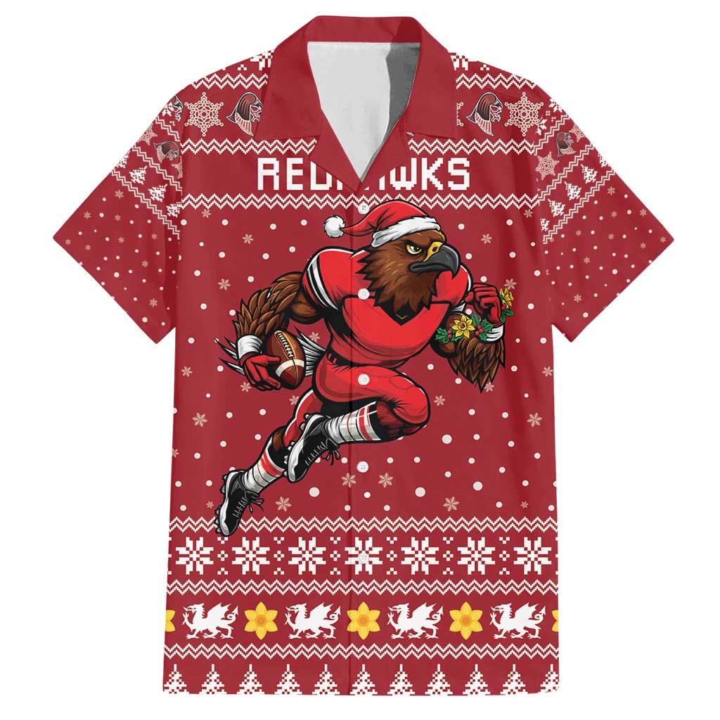 Personalized Radnorshire Wales Christmas Family Matching Off Shoulder Short Dress and Hawaiian Shirt Red-Tailed Hawk Rugby - Wonder Print Shop