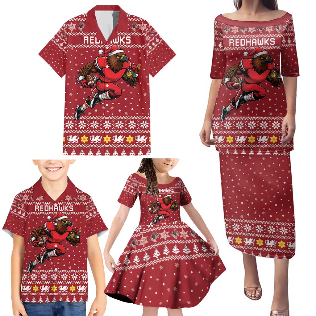 Personalized Radnorshire Wales Christmas Family Matching Puletasi and Hawaiian Shirt Red-Tailed Hawk Rugby - Wonder Print Shop