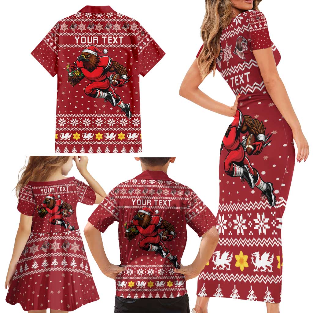 Personalized Radnorshire Wales Christmas Family Matching Short Sleeve Bodycon Dress and Hawaiian Shirt Red-Tailed Hawk Rugby - Wonder Print Shop