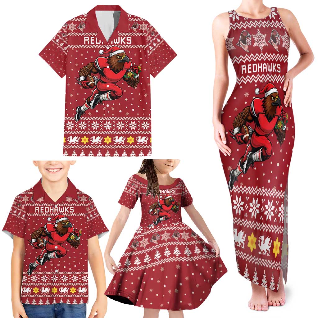 Personalized Radnorshire Wales Christmas Family Matching Tank Maxi Dress and Hawaiian Shirt Red-Tailed Hawk Rugby - Wonder Print Shop