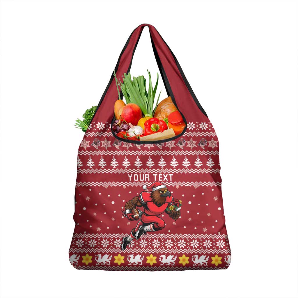 Personalized Radnorshire Wales Christmas Grocery Bag Red-Tailed Hawk Rugby - Wonder Print Shop