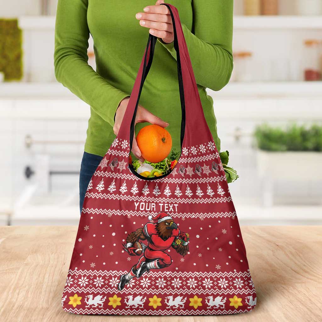 Personalized Radnorshire Wales Christmas Grocery Bag Red-Tailed Hawk Rugby - Wonder Print Shop