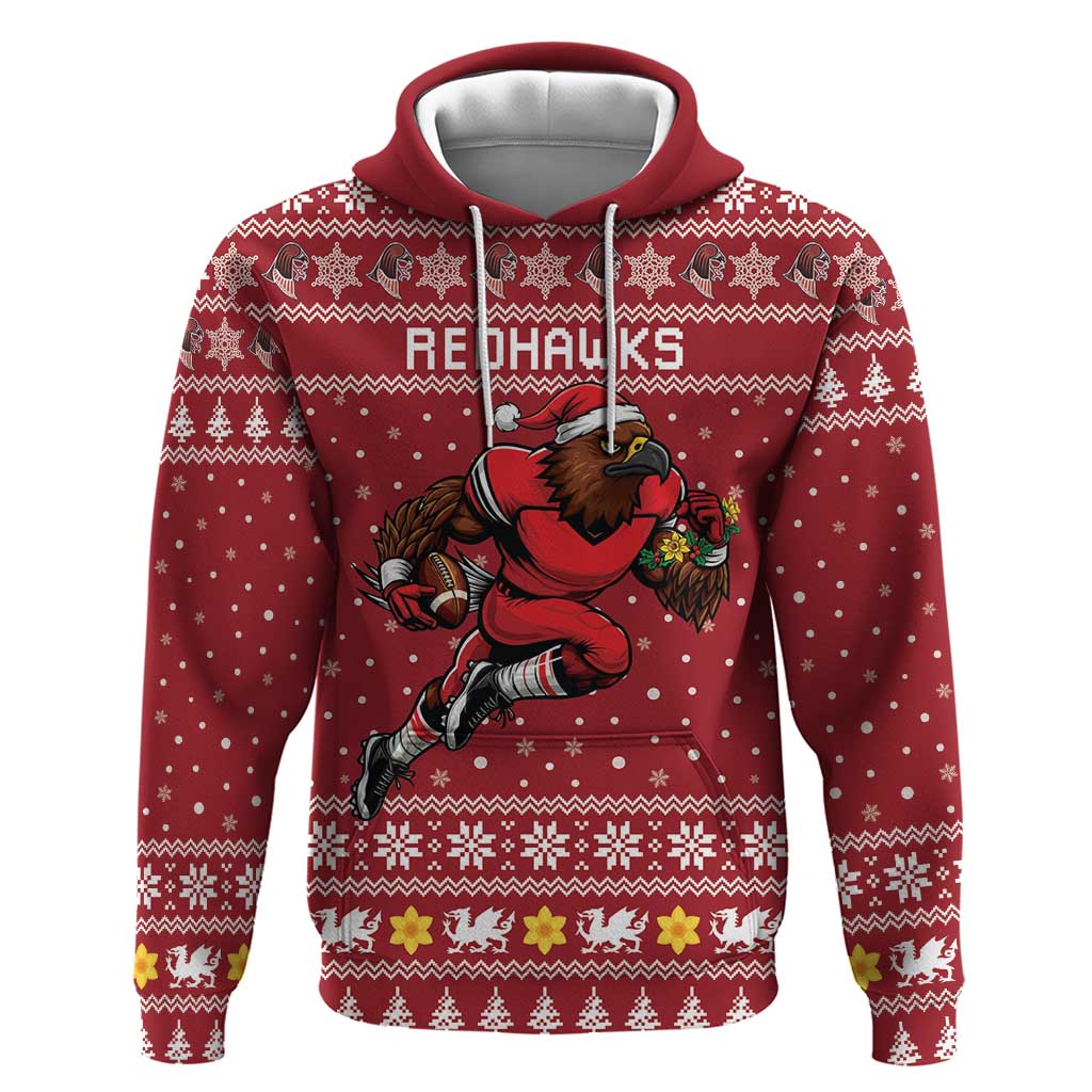 Personalized Radnorshire Wales Christmas Hoodie Red-Tailed Hawk Rugby - Wonder Print Shop