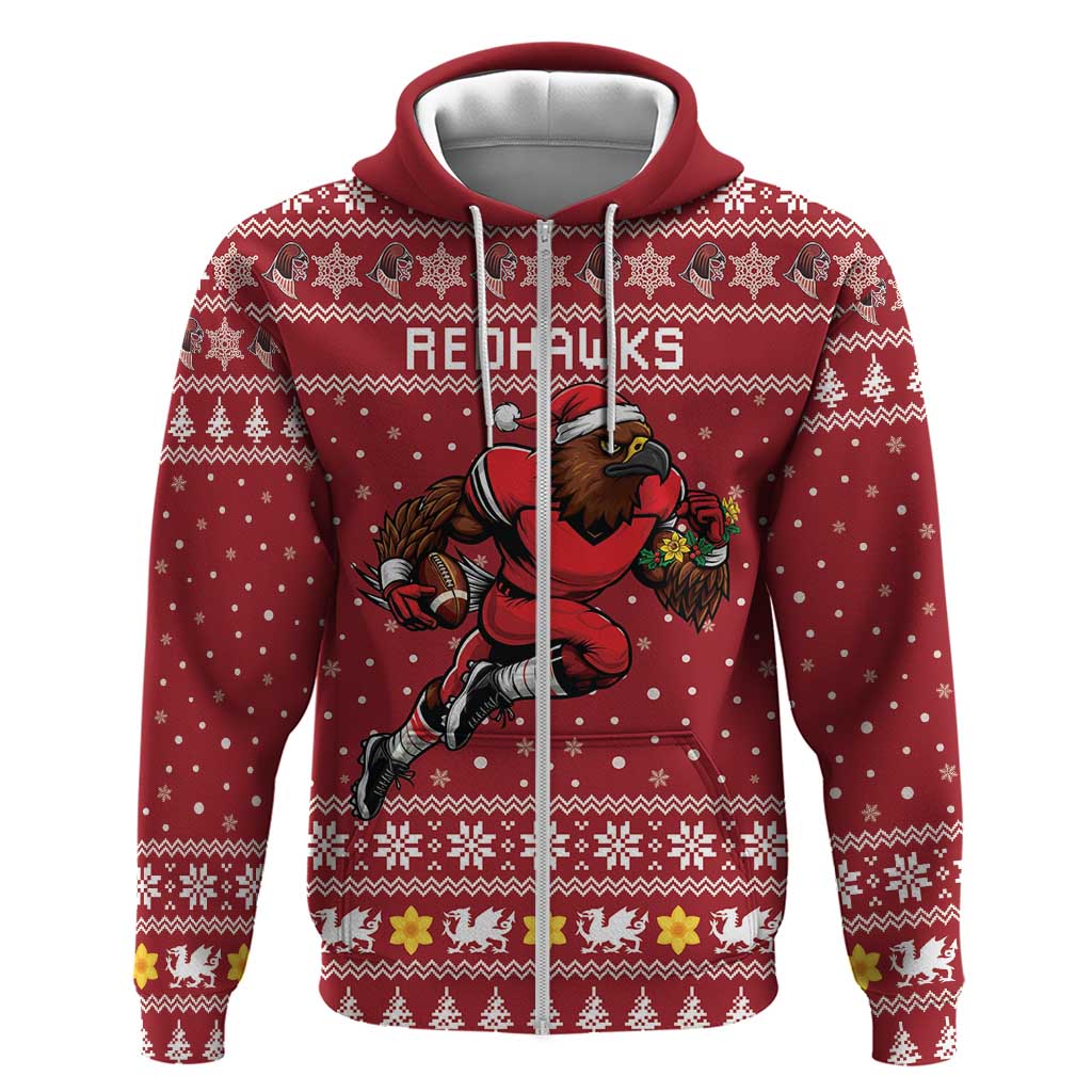 Personalized Radnorshire Wales Christmas Hoodie Red-Tailed Hawk Rugby - Wonder Print Shop