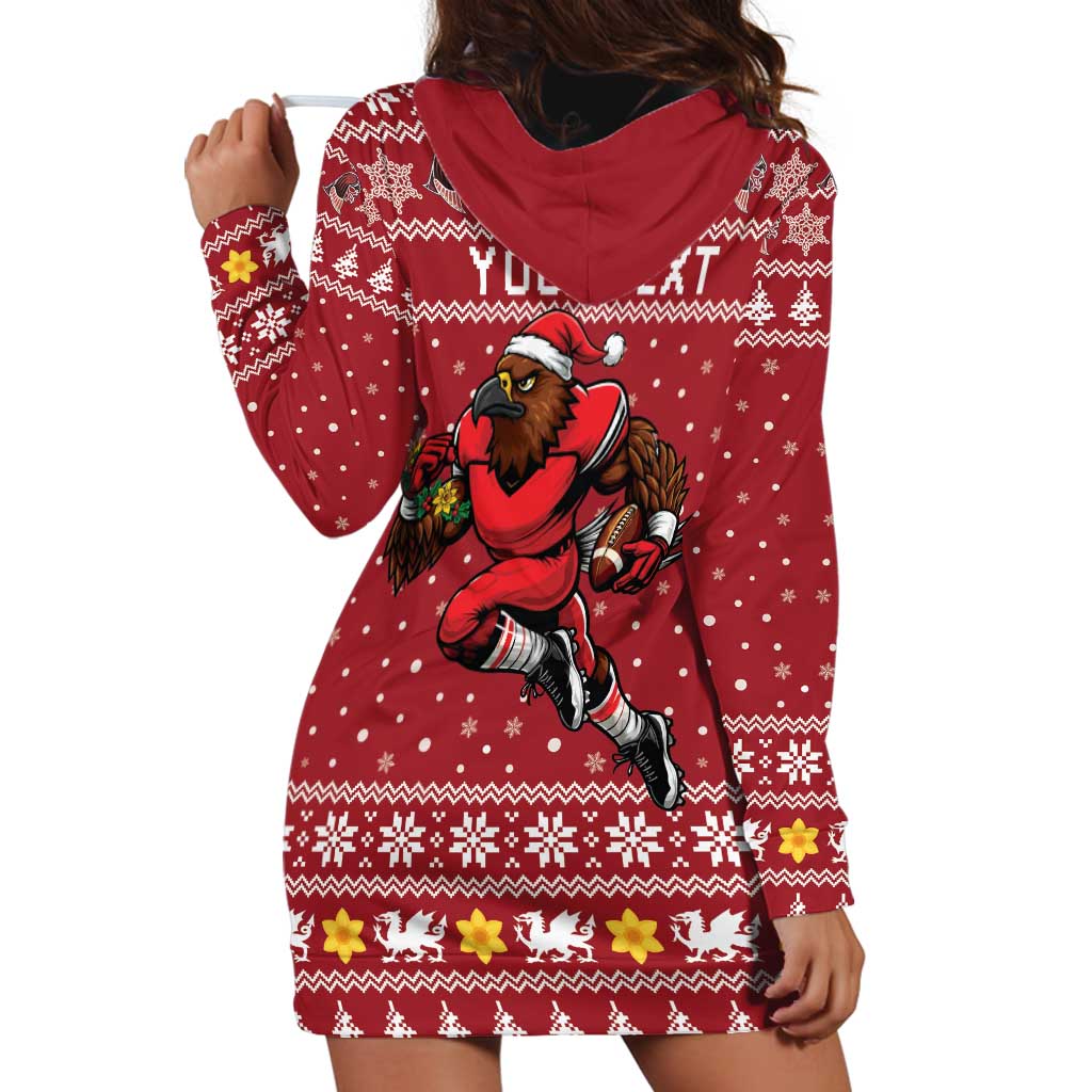 Personalized Radnorshire Wales Christmas Hoodie Dress Red-Tailed Hawk Rugby - Wonder Print Shop