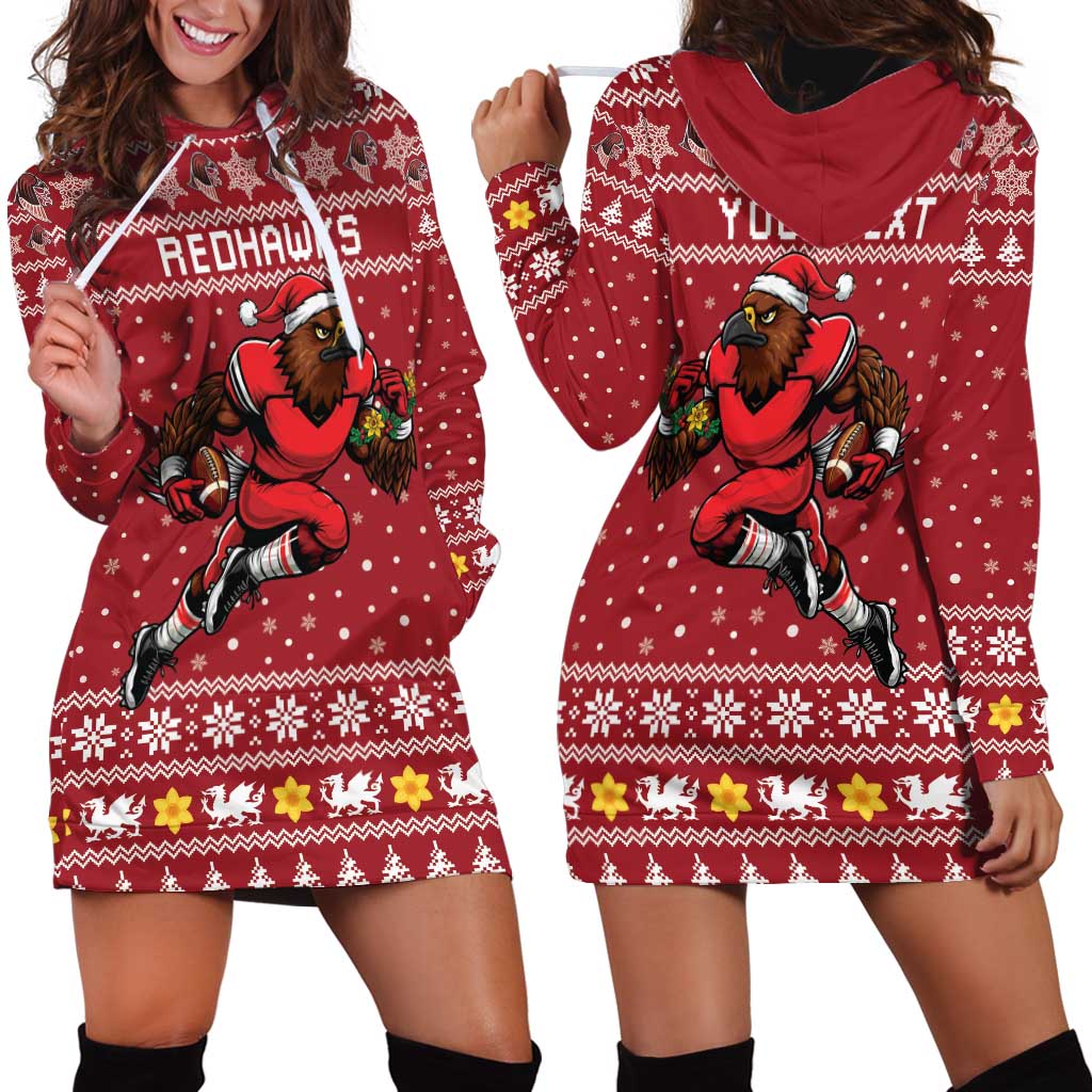 Personalized Radnorshire Wales Christmas Hoodie Dress Red-Tailed Hawk Rugby - Wonder Print Shop