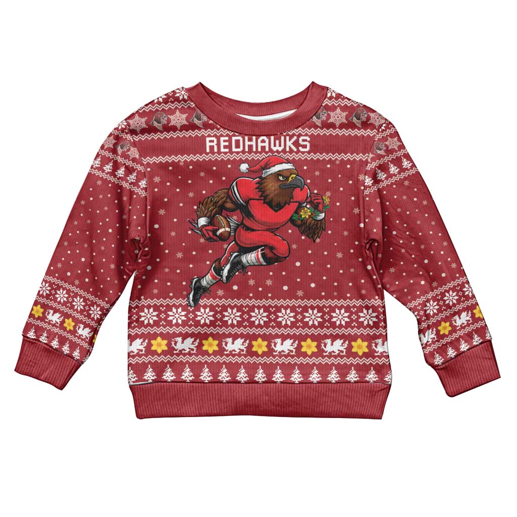 Personalized Radnorshire Wales Christmas Kid Ugly Christmas Sweater Red-Tailed Hawk Rugby - Wonder Print Shop