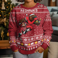 Personalized Radnorshire Wales Christmas Kid Ugly Christmas Sweater Red-Tailed Hawk Rugby - Wonder Print Shop