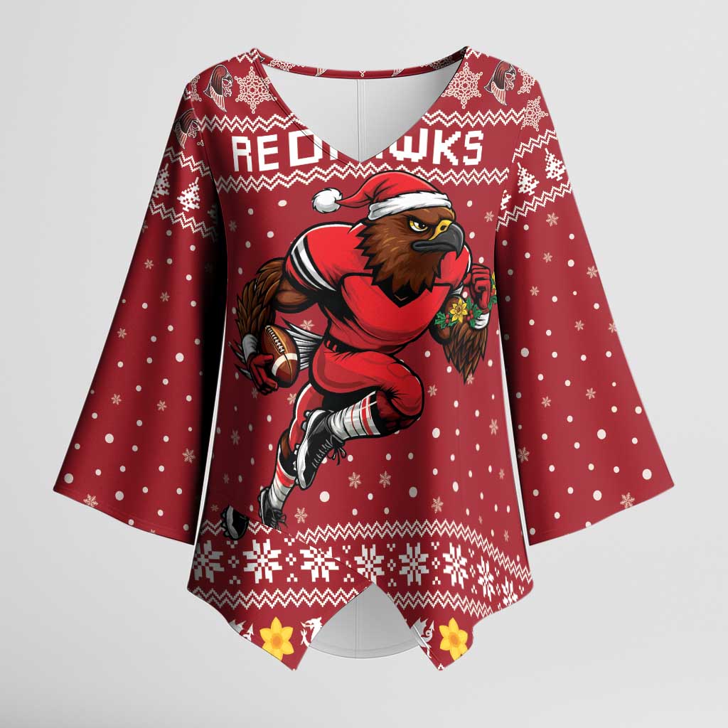 Personalized Radnorshire Wales Christmas Kimono Sleeve Blouse Red-Tailed Hawk Rugby - Wonder Print Shop