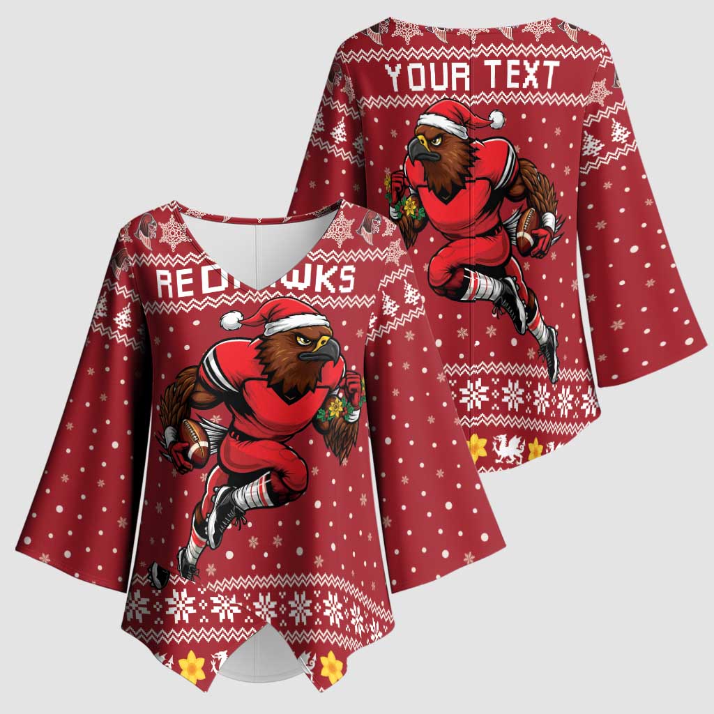 Personalized Radnorshire Wales Christmas Kimono Sleeve Blouse Red-Tailed Hawk Rugby - Wonder Print Shop