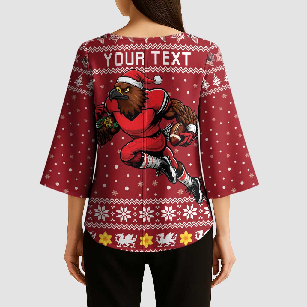 Personalized Radnorshire Wales Christmas Kimono Sleeve Blouse Red-Tailed Hawk Rugby - Wonder Print Shop