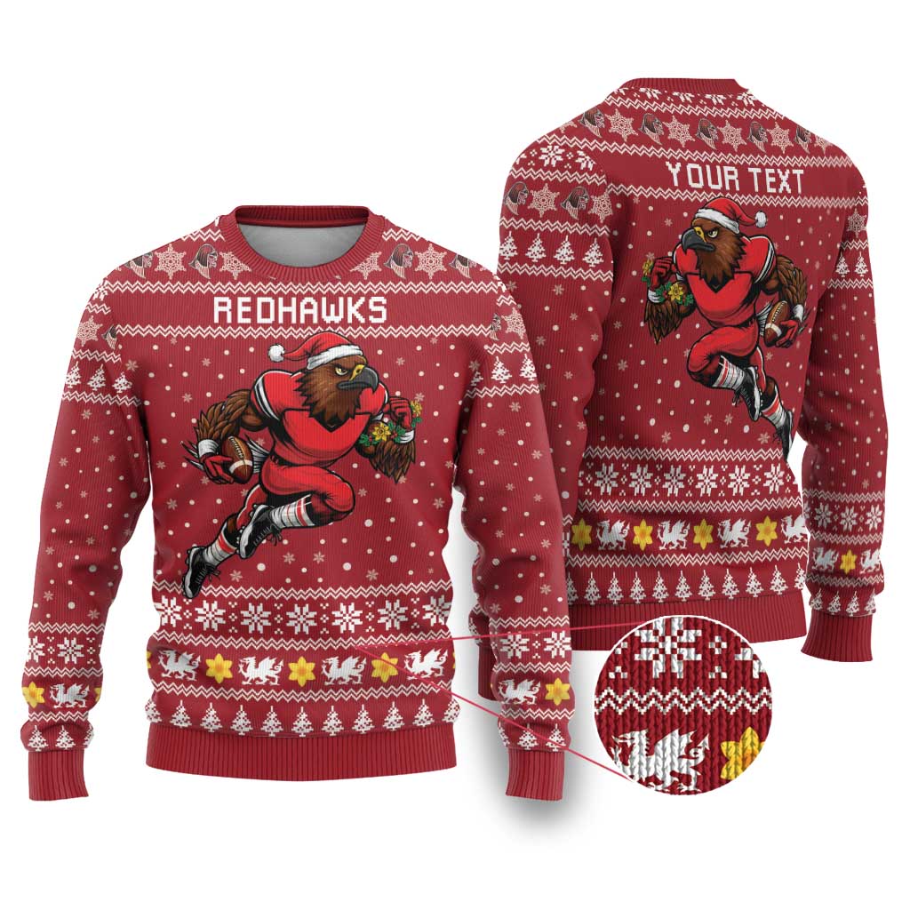 Personalized Radnorshire Wales Christmas Ugly Christmas Sweater Red-Tailed Hawk Rugby - Wonder Print Shop