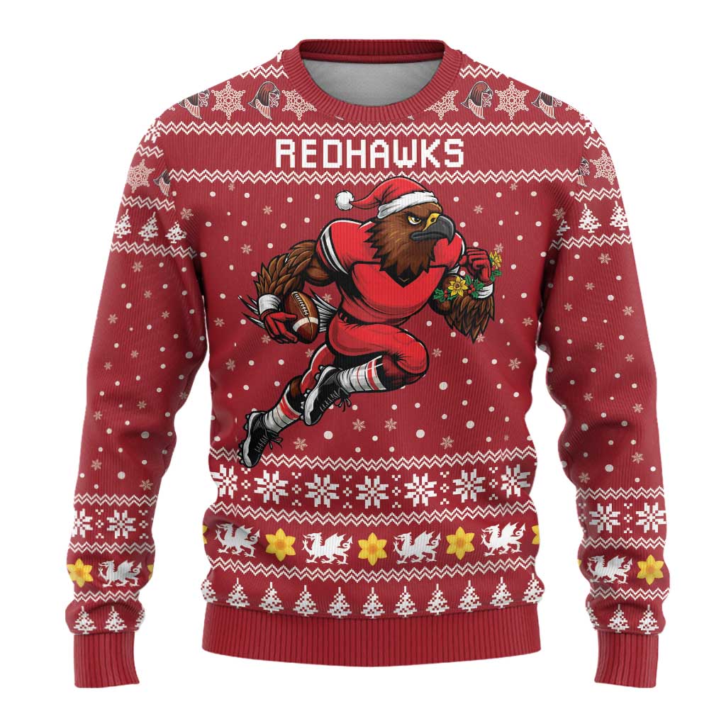 Personalized Radnorshire Wales Christmas Ugly Christmas Sweater Red-Tailed Hawk Rugby - Wonder Print Shop